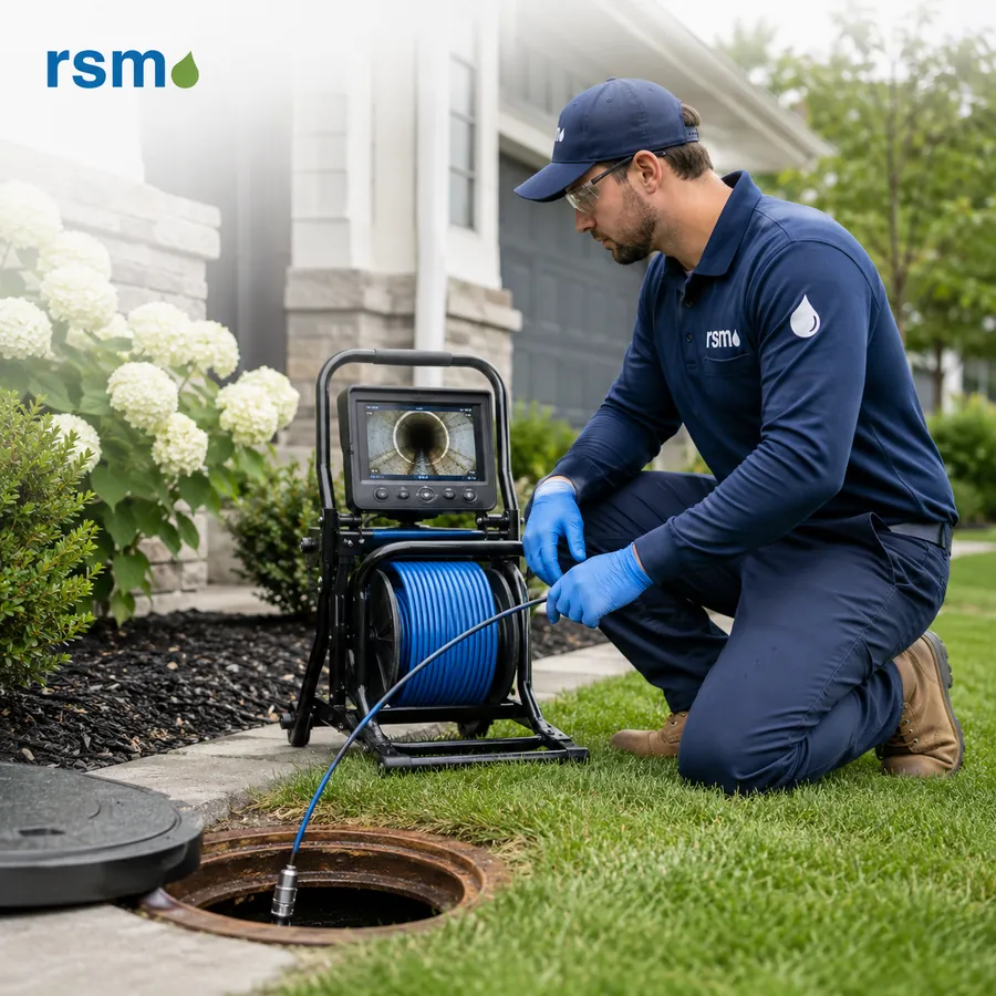 Technician performing private sewer inspection